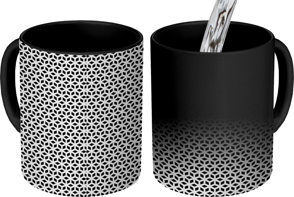 MuchoWow Zauber Tasse Zaubertasse Magic Geometrie - Linie - Abstrakt - Muster 350 ml Farbwechsel Becher Geschenk Geschenkidee - Magic-Tasse - Fot...
