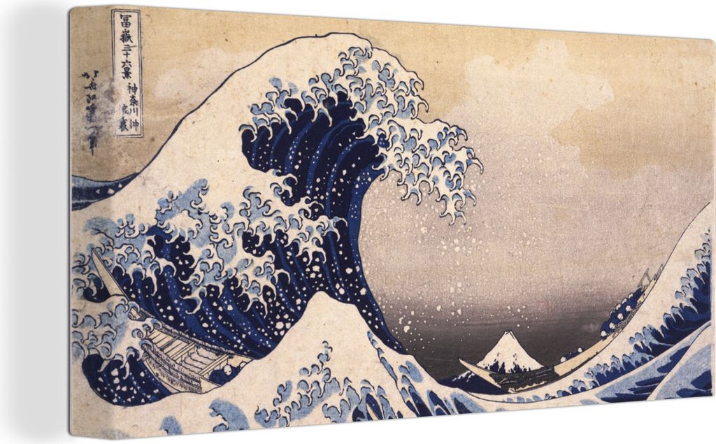MuchoWow - Leinwandbilder - Die große Kluft von Kanagawa - Gemälde von Katsushika Hokusai, Wandbild, Wanddeko Bilder Wohnzimmer, 40x20 cm