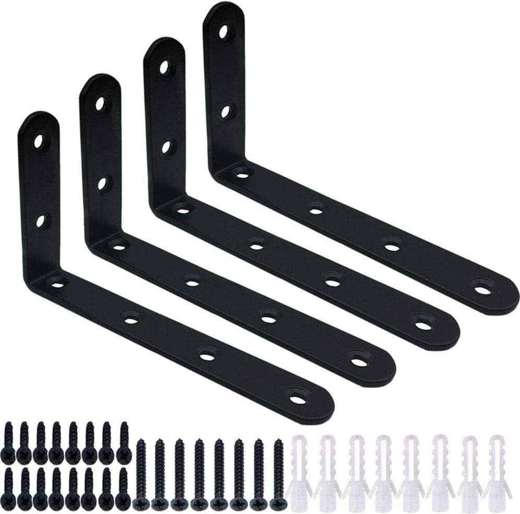 L-shaped support, 4 L-shaped right-angled brackets in ferrous metal 125 x 75 x 20 mm, used to support benches in table furniture, unstable furniture