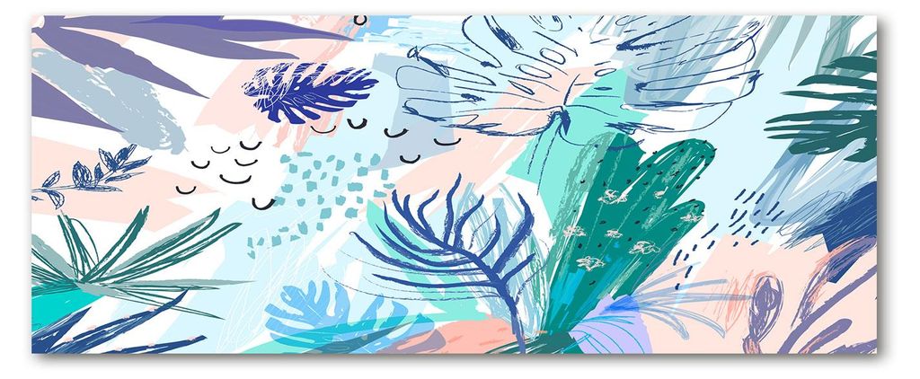 Tulup Küchenrückwand Spritzschutz aus Glas -125x50 -Spritzschutz auf gehärtetes Glas Blumen & Pflanzen Tropische Blätter