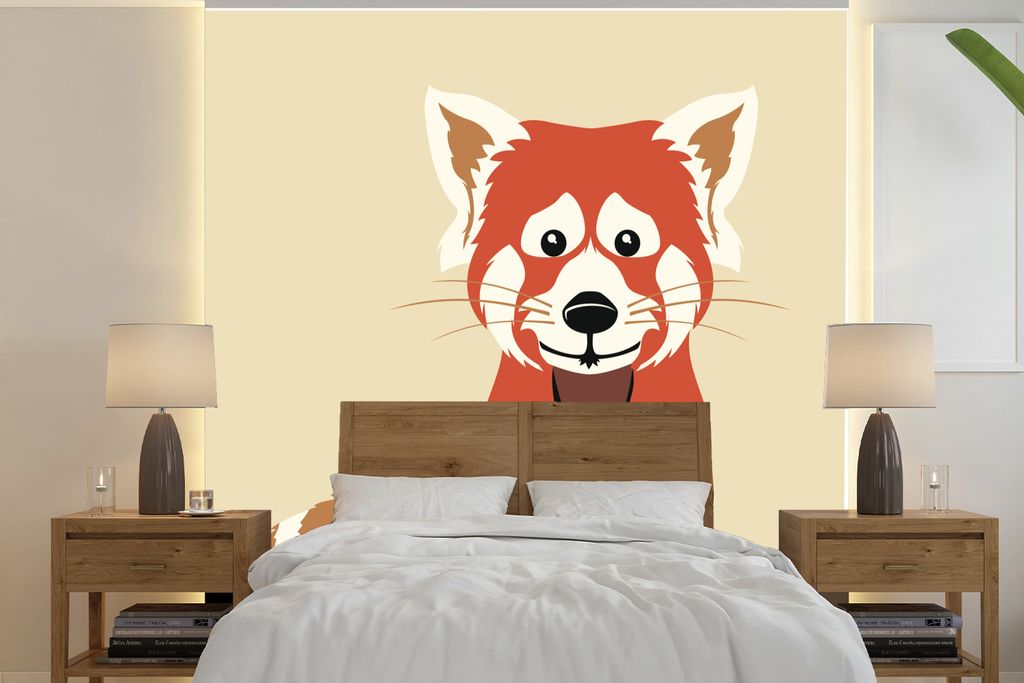 MuchoWow Fototapete für Wohnzimmer oder Schlafzimmer Wandtapete Vinyl Motivtapete Eine Illustration eines lustigen roten Pandas - 280x280 cm - H...