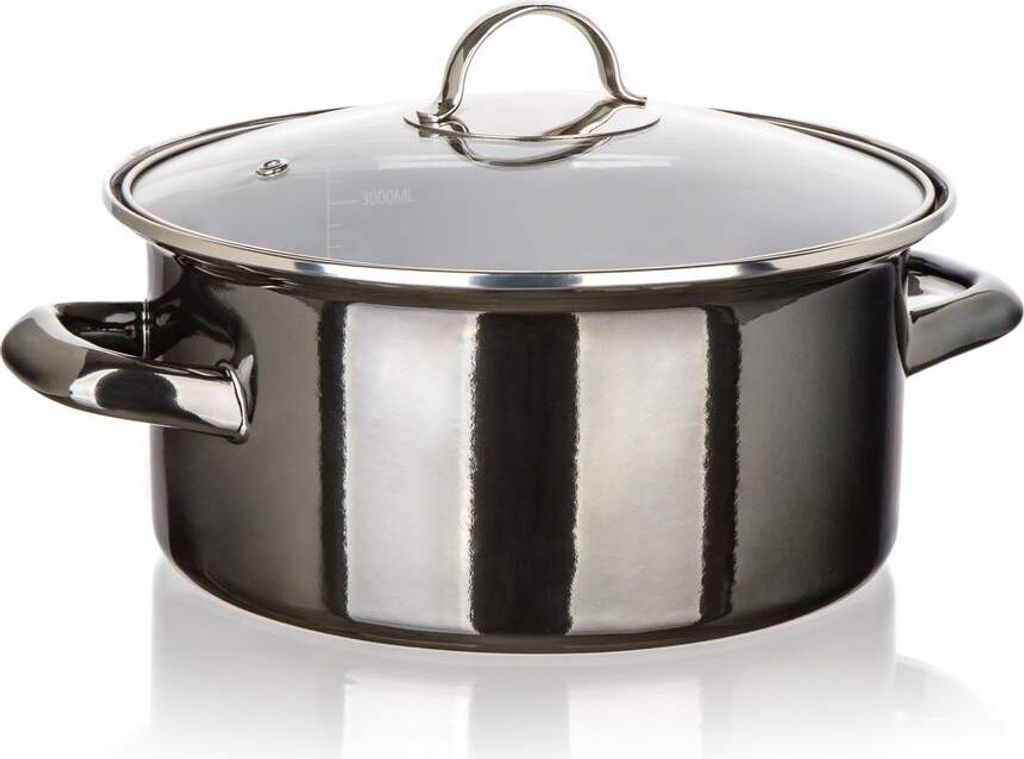 Topf, Emailletopf mit Deckel, massiv, schwarz Metallic 3,7 l