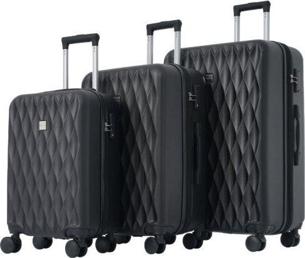 AIORBER Koffer-Set, M-L-XL-Set, Teleskopische Zugstangen, geräuscharme 360° Rollen groß, mit 2 Bremsrollen, leicht,ABS-Material, Kreuzgurte, Sch...