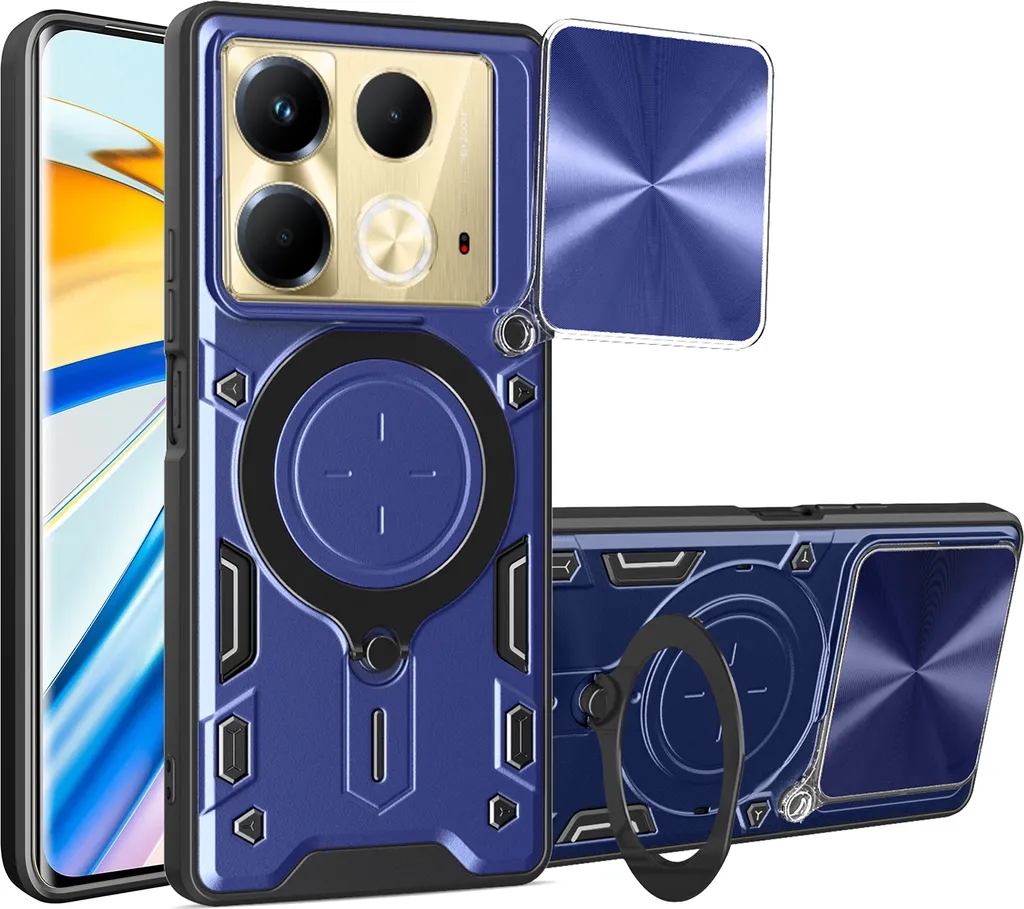 Custodia Blu Infinix Note 40 4G - Armor Case con Ring e Slide Camera