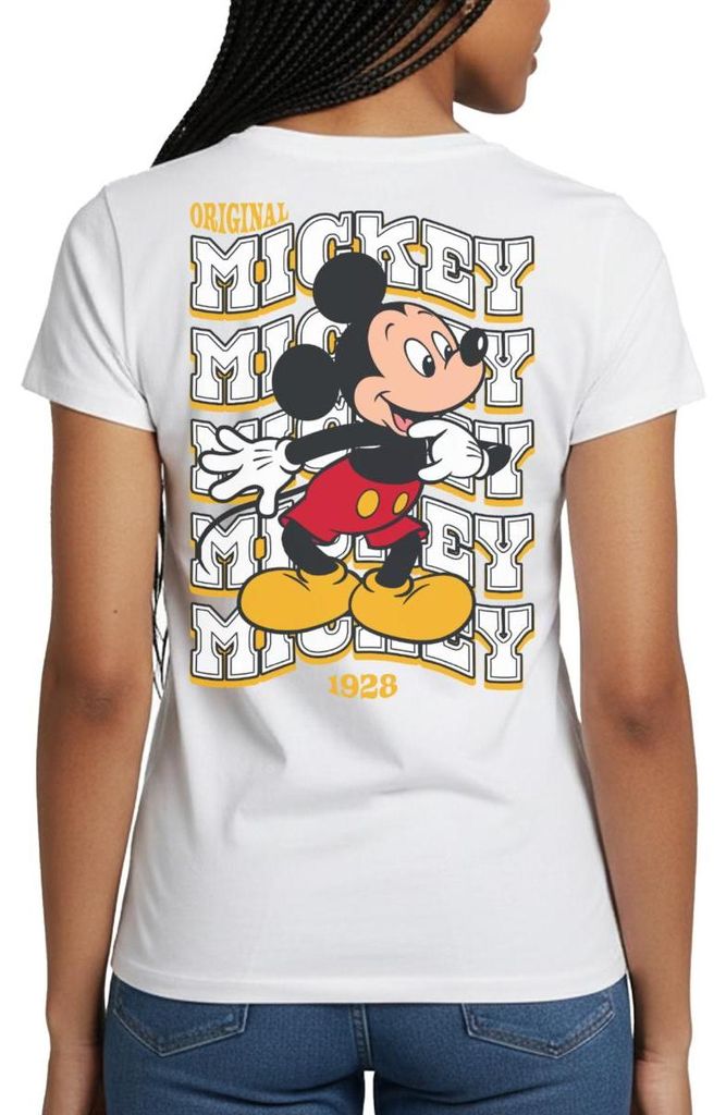 Mickey & Minnie Mickey Mouse Original 1928 Frauen T-Shirt, L, Weiß