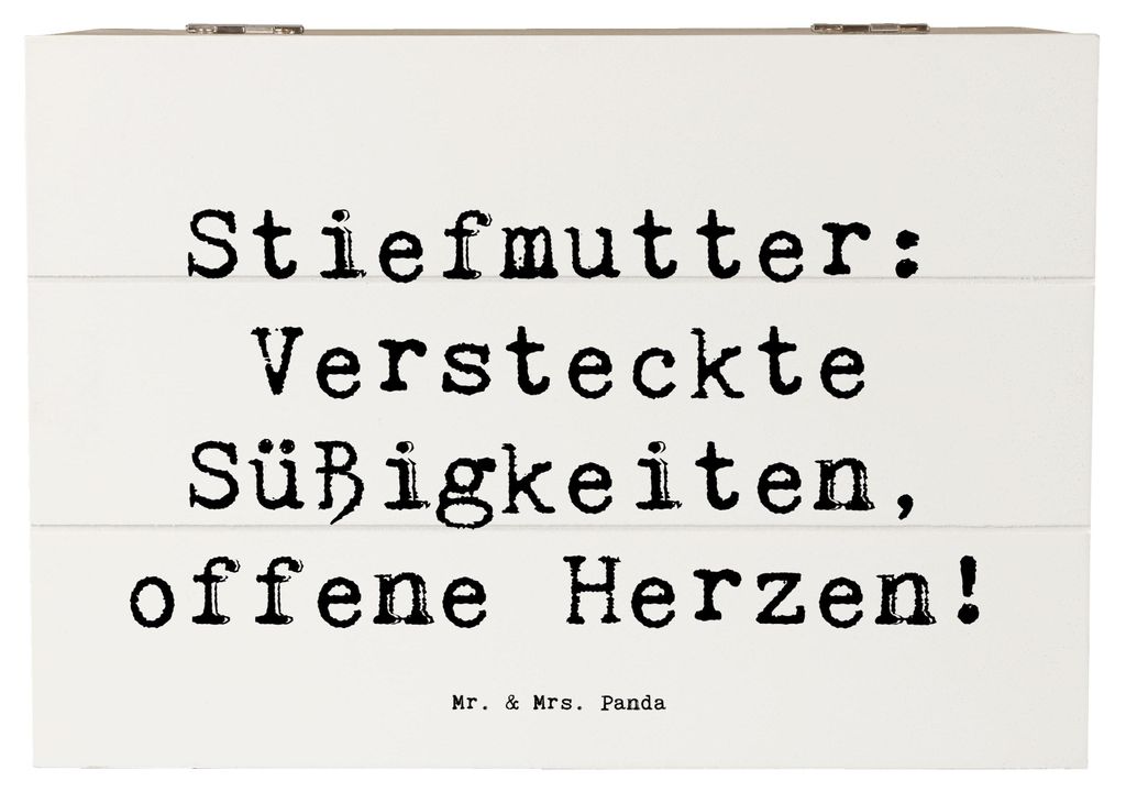 Mr. & Mrs. Panda Holzkiste Spruch Stiefmutter Herzen 22 x 15 cm - Weiß - Geschenk, Schatulle, geschenkkiste, mit Deckel, einzigartige Designs, Sti...