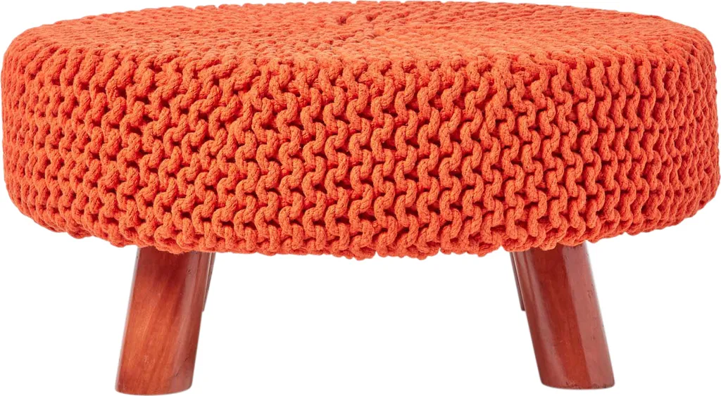 Pouf Arancione HOMESCAPES 30cm - Sgabello Basso Maglia Grossa Cotone
