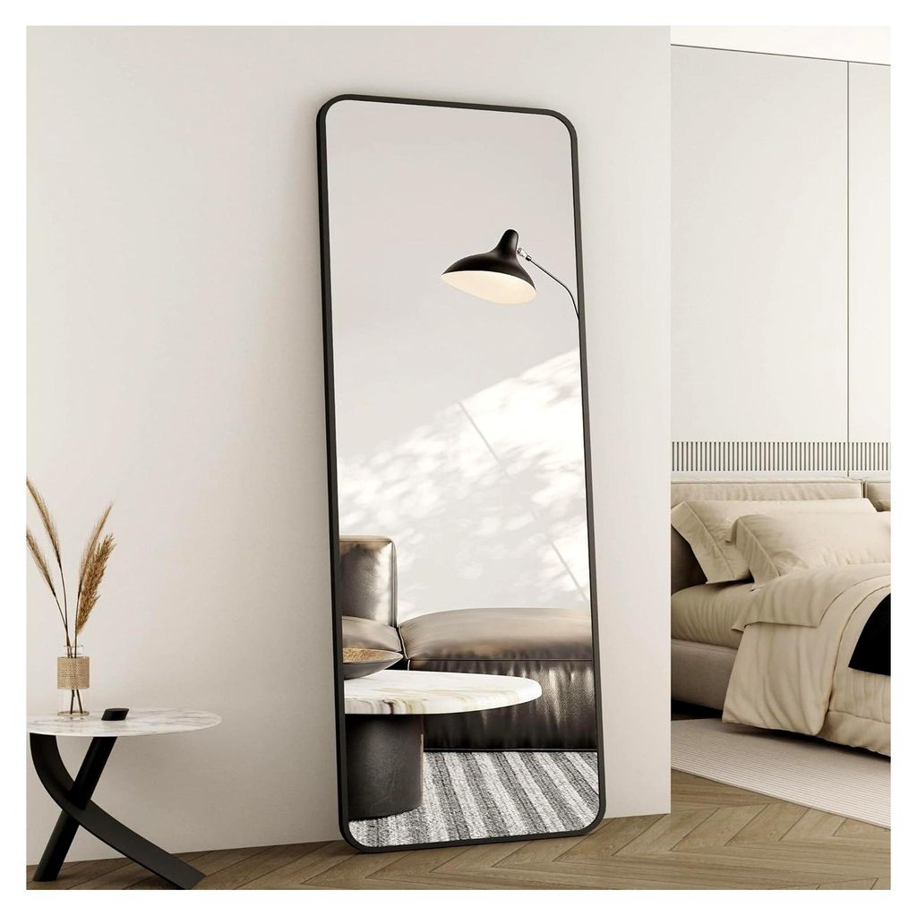 Standspiegel Ganzkörperspiegel 150x50cm Schwarz Metallrahmen Bodenspiegel für Schlafzimmer, Wohnzimmer, Ankleidezimmer