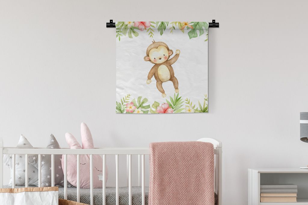 MuchoWow Wandteppich Wandbehang Affe - Aquarell - Dschungel 60x60 cm Tapisserie Dekoration Wandtuch - Dekorationen - Wand Decke