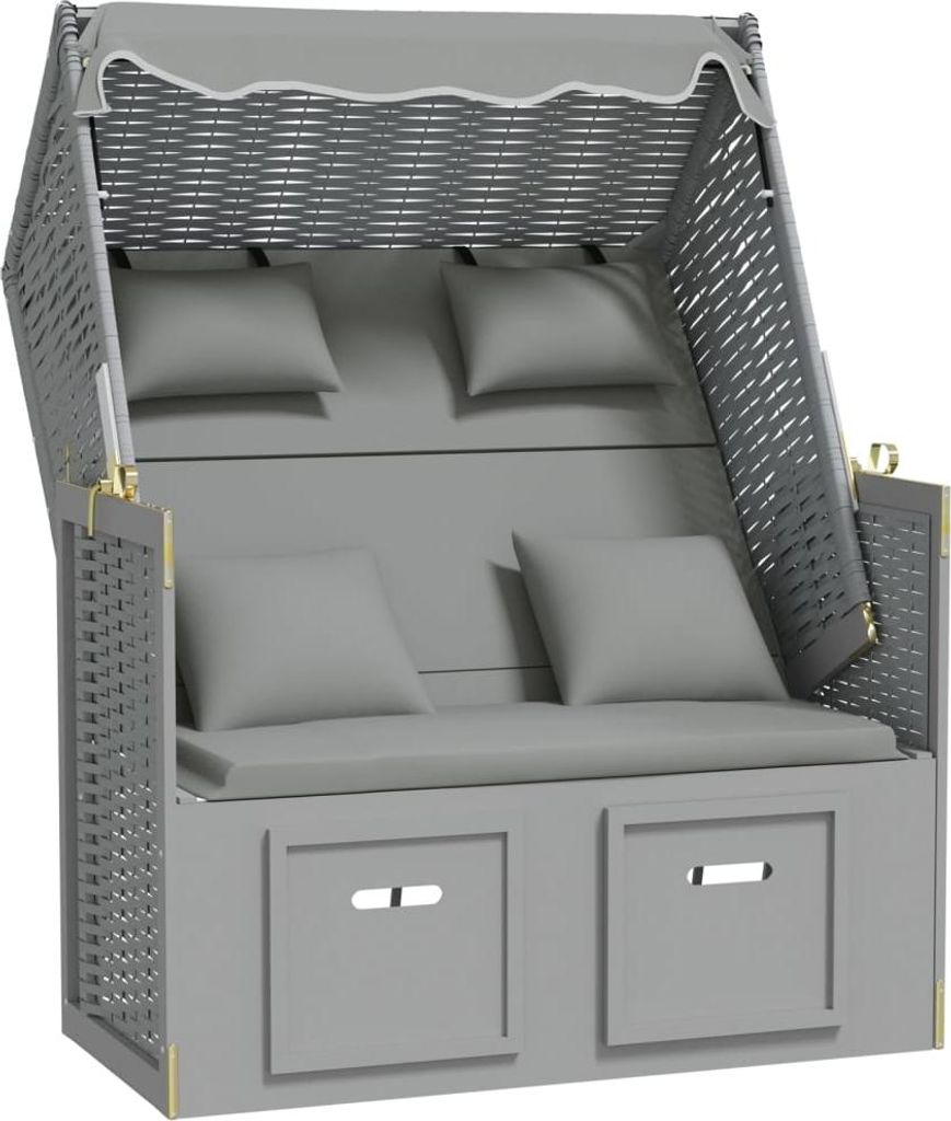 vidaXL Strandkorb mit Kissen Poly Rattan und Massivholz Grau
