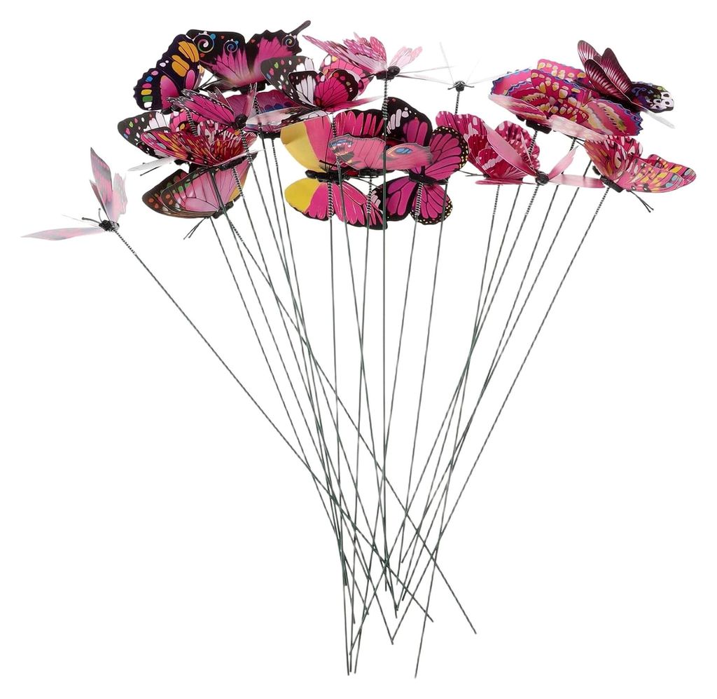 20 Stück Bunte Schmetterlingsstecker 7 cm Wetterfeste Deko für Gartenblumen und Pflanztöpfe Stabile Doppelschicht Erdanker Frühlings-Partydekor...
