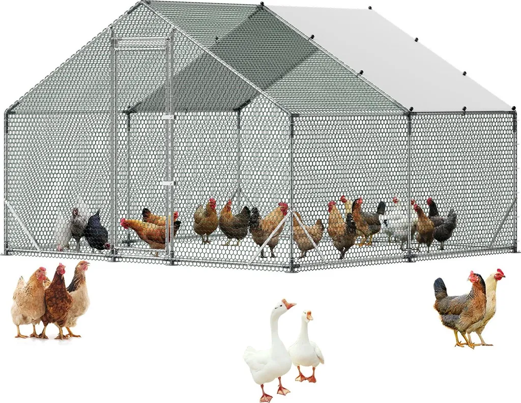 Enclos pour poules 3x3x2m avec cadre en acier galvanisé et toit pointu