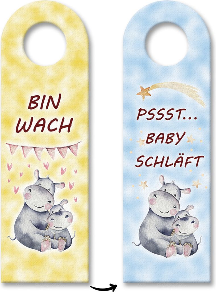 Nilpferd Mama und Baby Türhänger - Baby schläft oder ist wach Warnschild filz