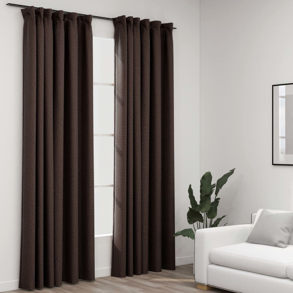 The Living Store Verdunkelungsvorhänge Haken Leinenoptik 2 Stk. Taupe 140x225 cm
