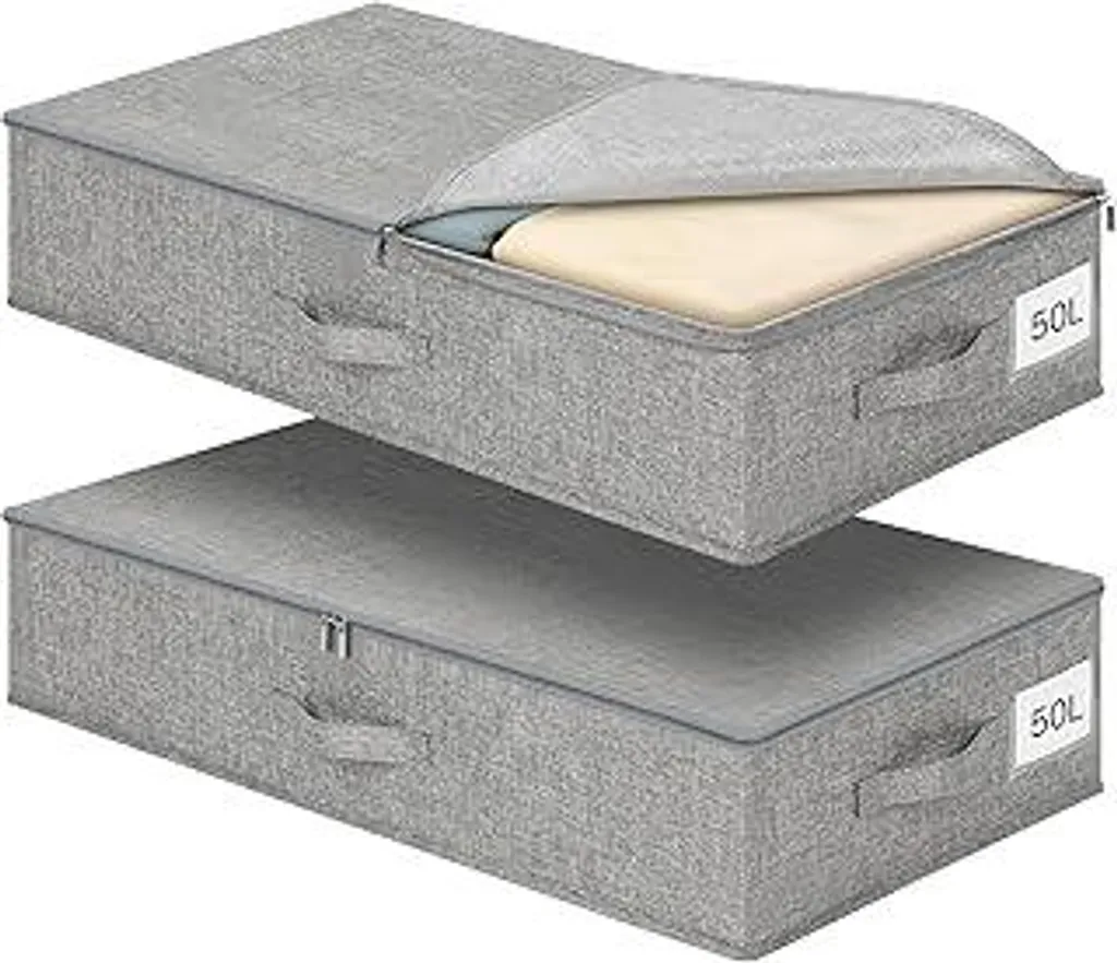 Contenitori Romon Sottoletto 2pz 50L Lino Grigio per Cambio Stagione