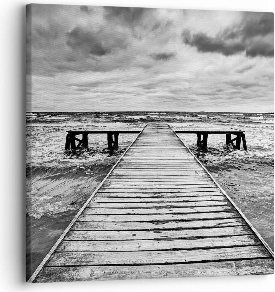 Bild auf Leinwand - Leinwandbild - Brücke Meer Welle - 30x30cm - Wand Bild - Wanddeko - Wandbilder - Leinwanddruck - Bilder - Kunstdruck - Wanddek...