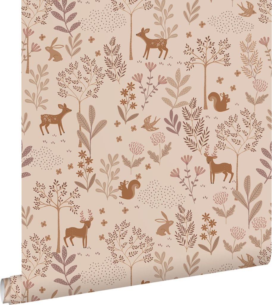 ESTAhome Tapete Wald mit Waldtieren Violettrosa 53 cm x 10.05 m
