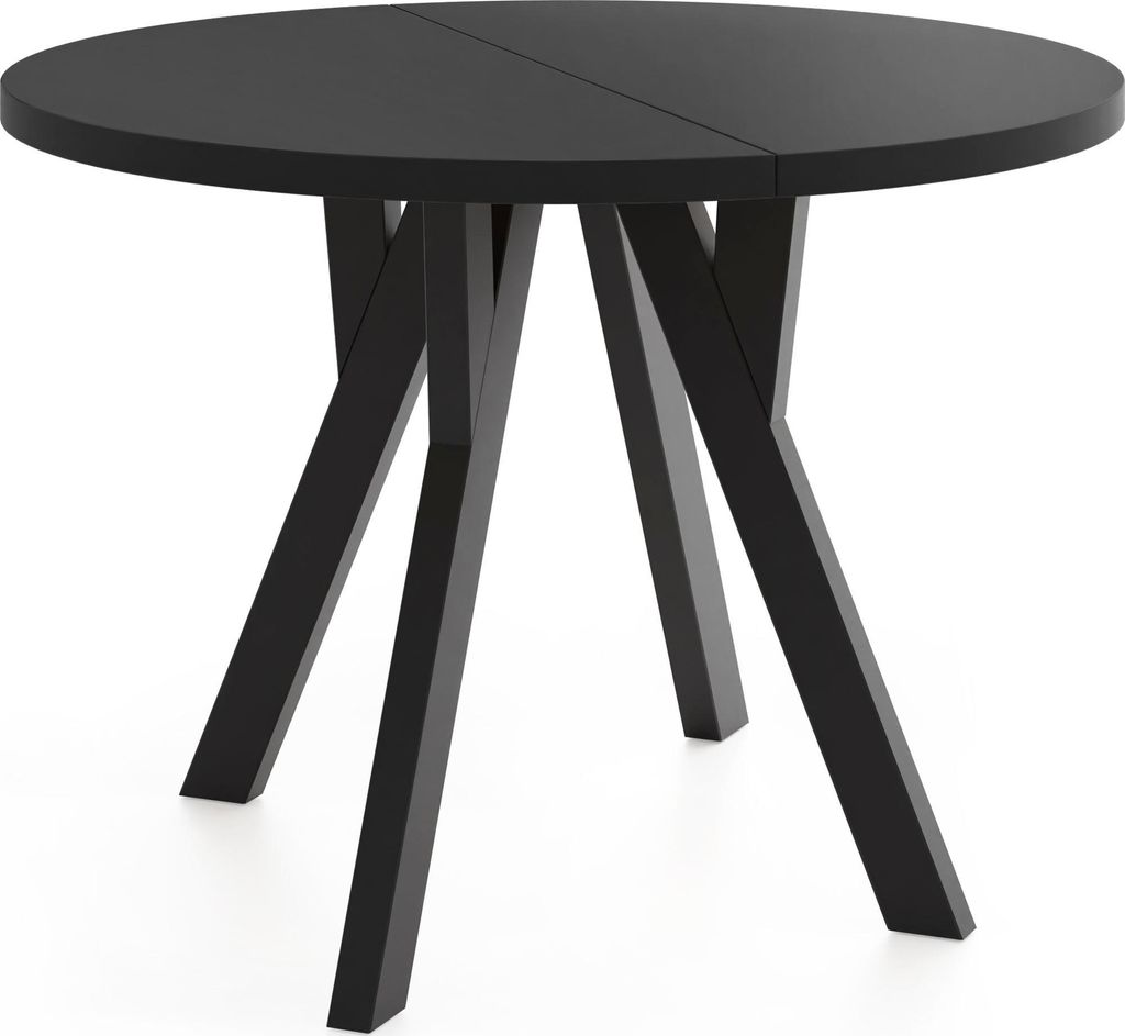 Runder Ausziehbarer Esstisch im Loft-Stil – Industrieller Tisch mit Schwarzen Holzbeinen – Platzsparender Esstisch für Wohnzimmer – Schwarz ...