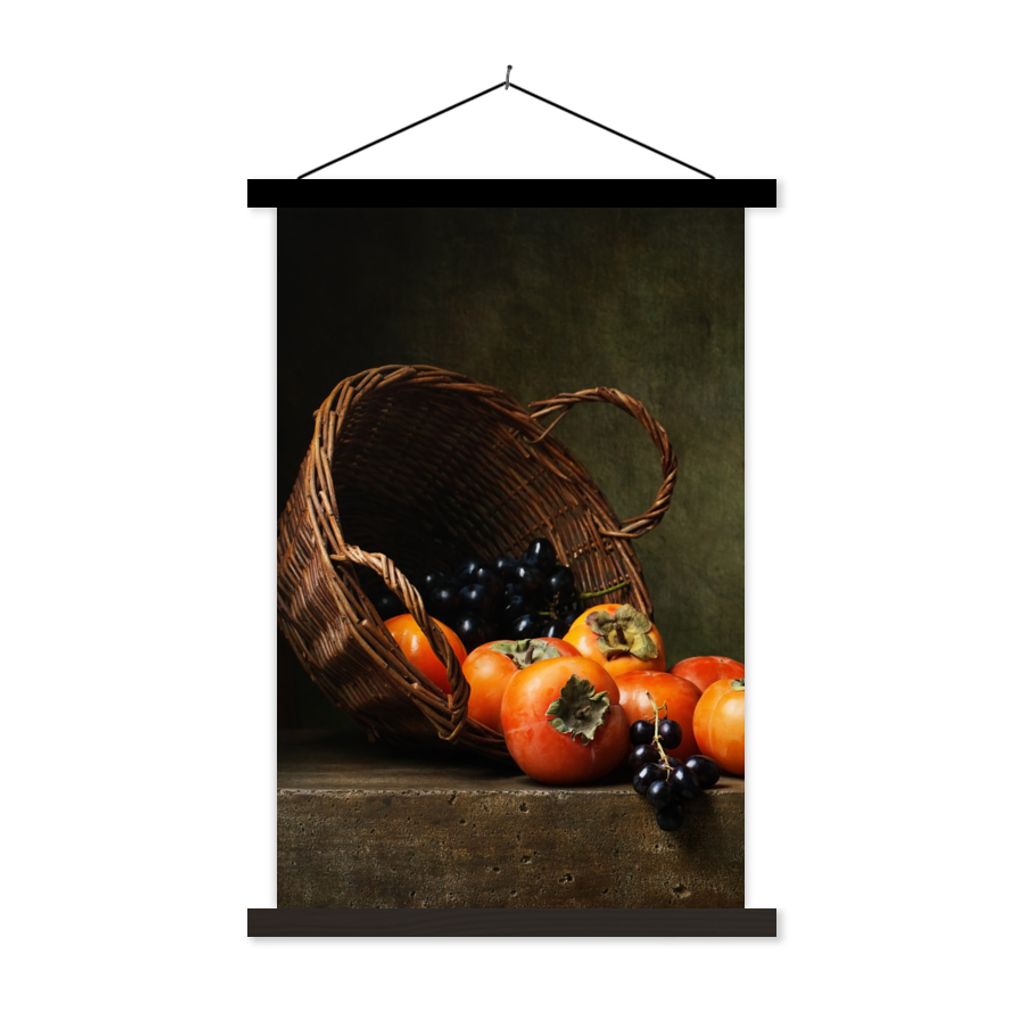 MuchoWow Textilposter Rustikal - Obst - Korb - Stilleben 40x60 cm mit schwarzem Rahmen - Wanddekorationen