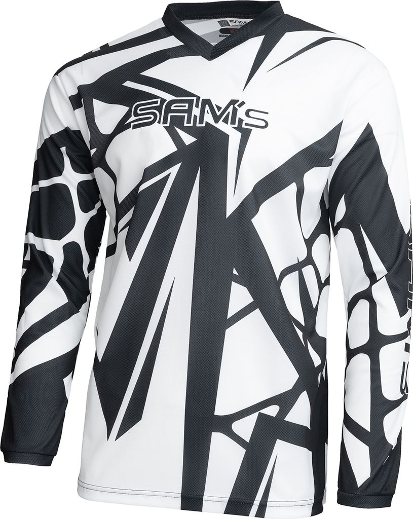 SAM's Herren Motocross-Shirt MX Jersey Langarm, Atmungsaktiv Dirt Enduro MTB Mountainbike Trikot, Schwarz Weiß / LogoBig Schwarz, 4XL