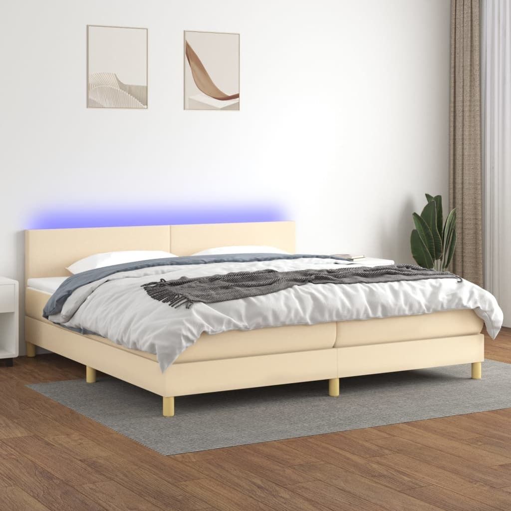 Maison Exclusive - Boxspringbett mit Matratze & LED Creme 200x200 cm Stoff