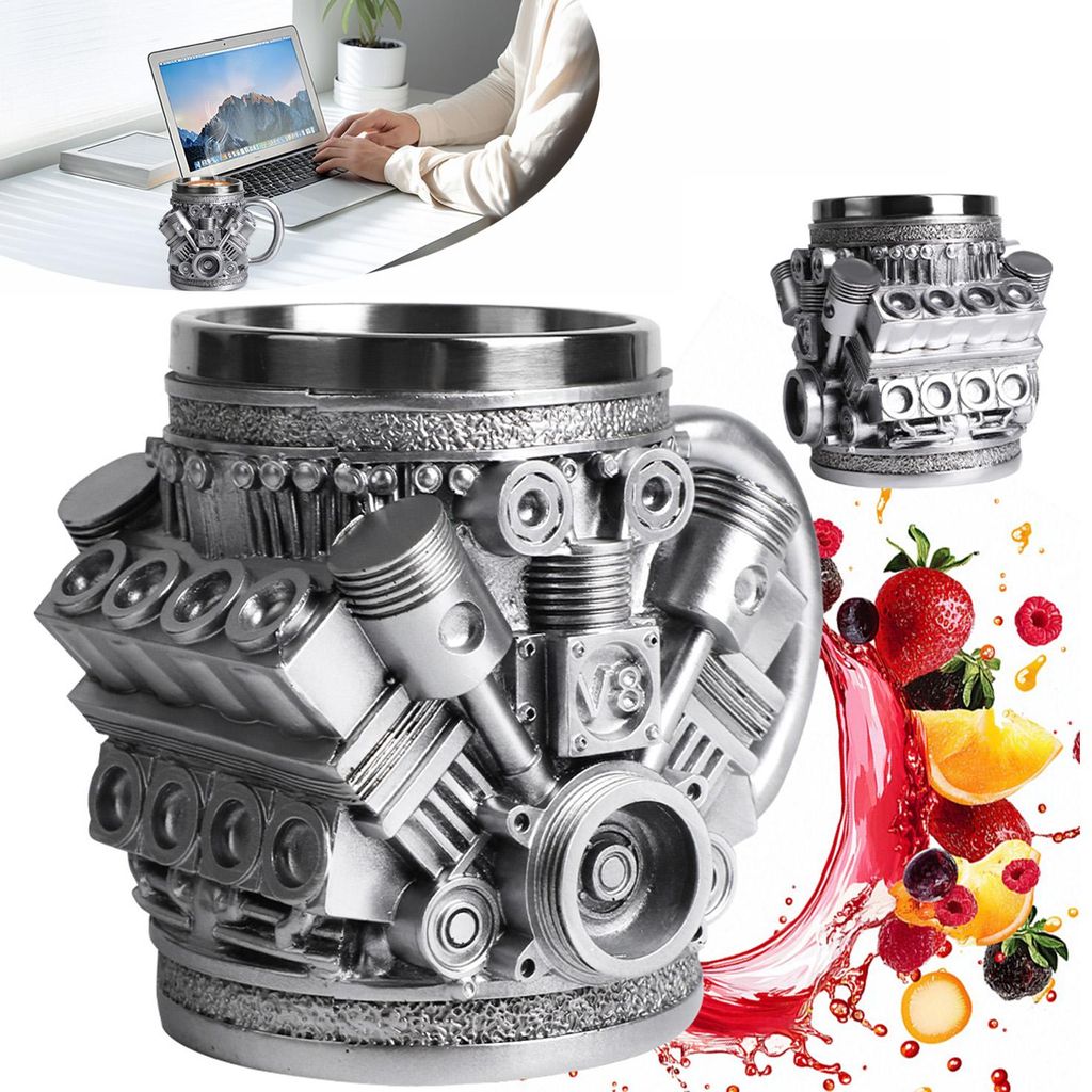 V8 Motoren Edelstahlbecher, für Zuhause, Büro, Reisen, Produktbild 