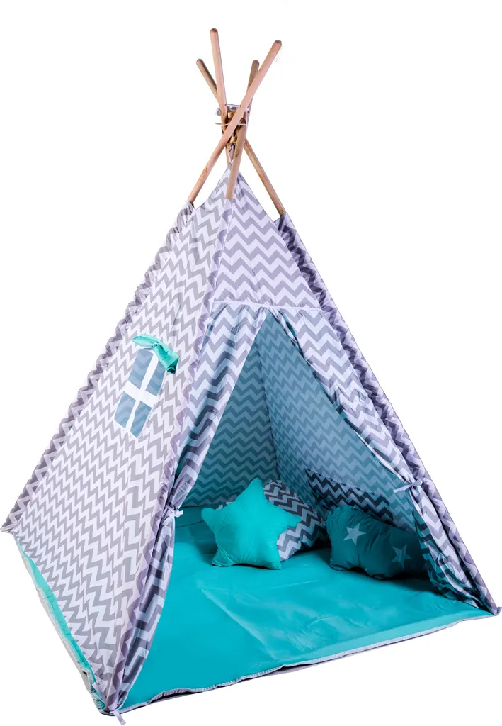 Tente Teepee turquoise G21 Lake Kingdom avec tapis de sol et fenêtres