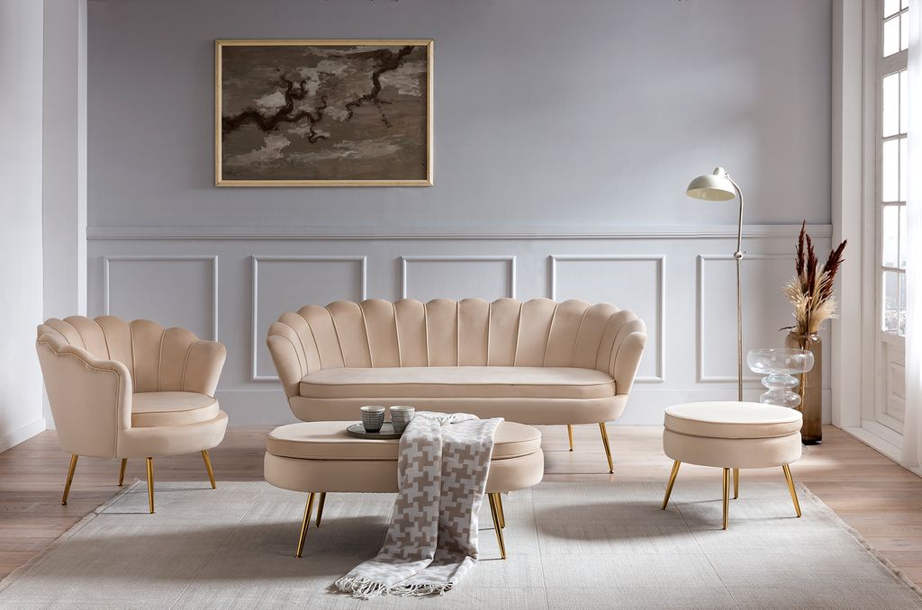 SalesFever Sitzpouf oval | Bezug Samt-Stoff | Gestell Produktbild 8