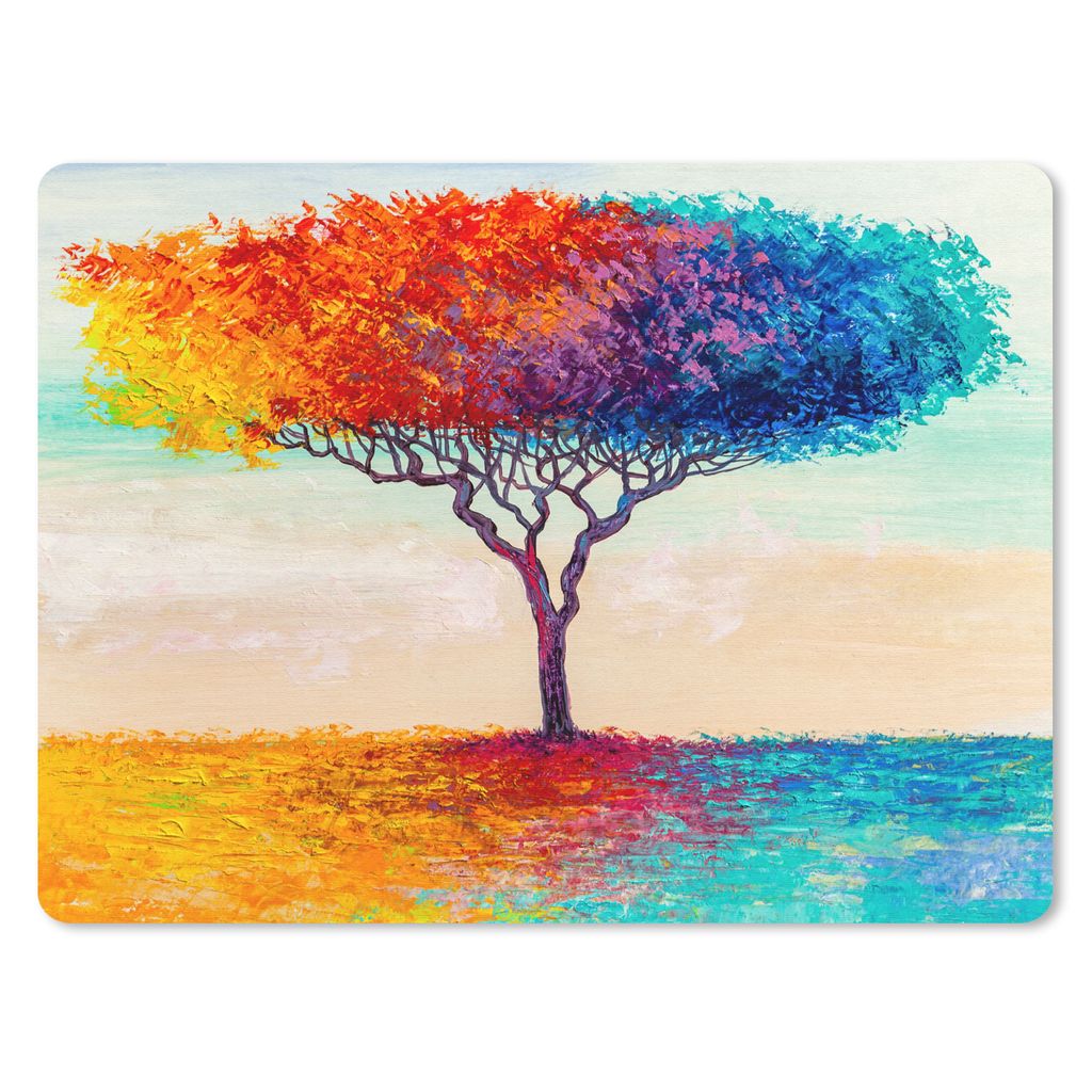 MuchoWow Mauspad Mousepad Gemälde - Ölfarbe - Baum - Regenbogen 40x30 cm - Mousepads - Maus Mat - Pad - Mausunterlage - Anti Rutsch