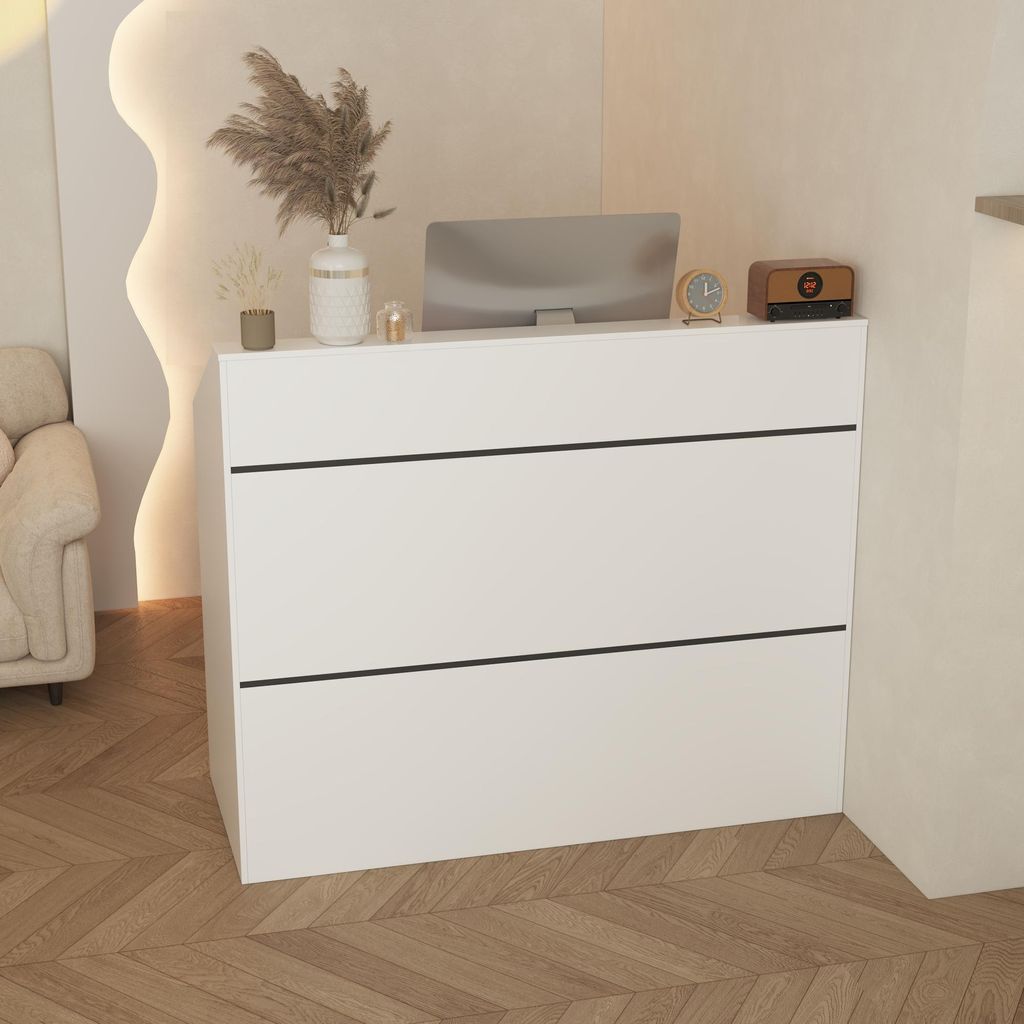 Empfangstheke mit Streifendekor, Rezeption, Empfangstresen, Bürotheke, Hotelrezeptionen, Bekleidungsgeschäften, Weiß, MDF, 120 × 50 × 100 cm