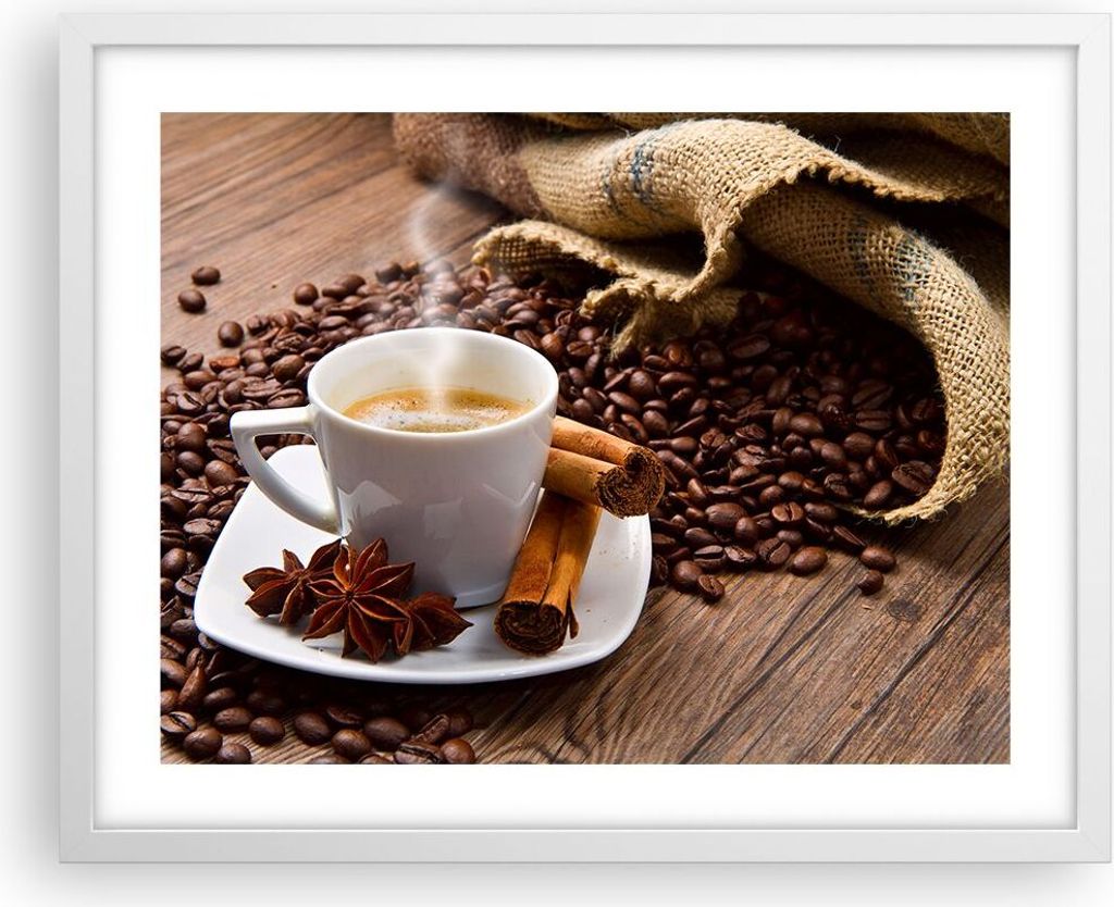 Gerahmtes Poster - Weißer Rahmen - Kaffee schwarz Frühstück Schokolade - 50x40 cm - Wand Bild - Wanddeko - Wandbilder - Wandposter - Bilderrahme...