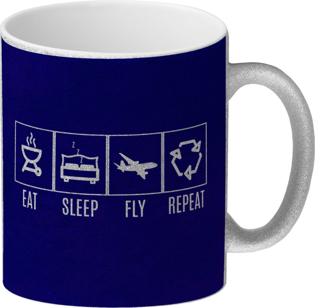 Eat, sleep, FLY, repeat Glitzer-Kaffeebecher Auf der Suche Produktbild 