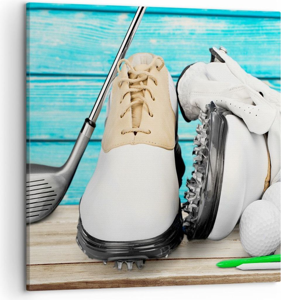Bild auf Leinwand - Leinwandbild - Golf Ball Gras Sport - 50x50cm - Wand Bild - Wanddeko - Leinwanddruck - Bilder - Kunstdruck - Wanddekoration - L...