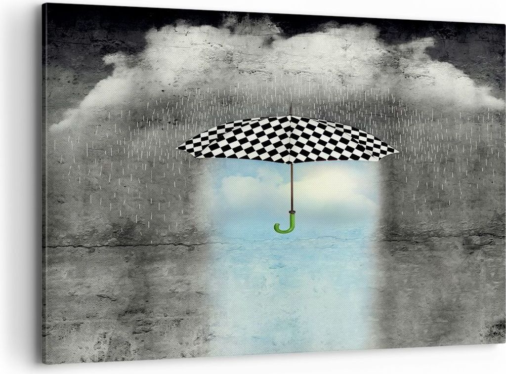 Bild auf Leinwand - Leinwandbild - Regenschirm Regen Abbildung Phantasie - 100x70cm - Wand Bild - Wanddeko - Leinwanddruck - Bilder - Kunstdruck - ...