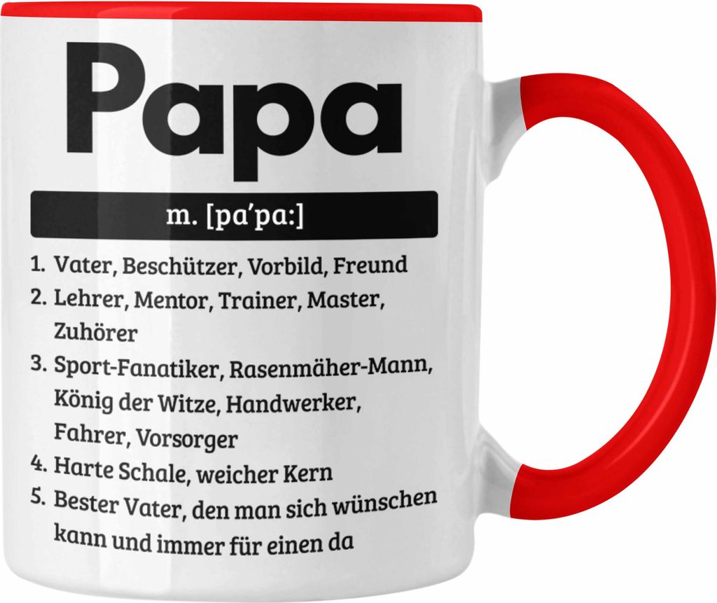 Trendation - Papa Tasse Geschenk Spruch für Vatertag Definition Geschenkidee für Papa von Sohn Tochter Kindern Bester Vater der Welt (Rot)