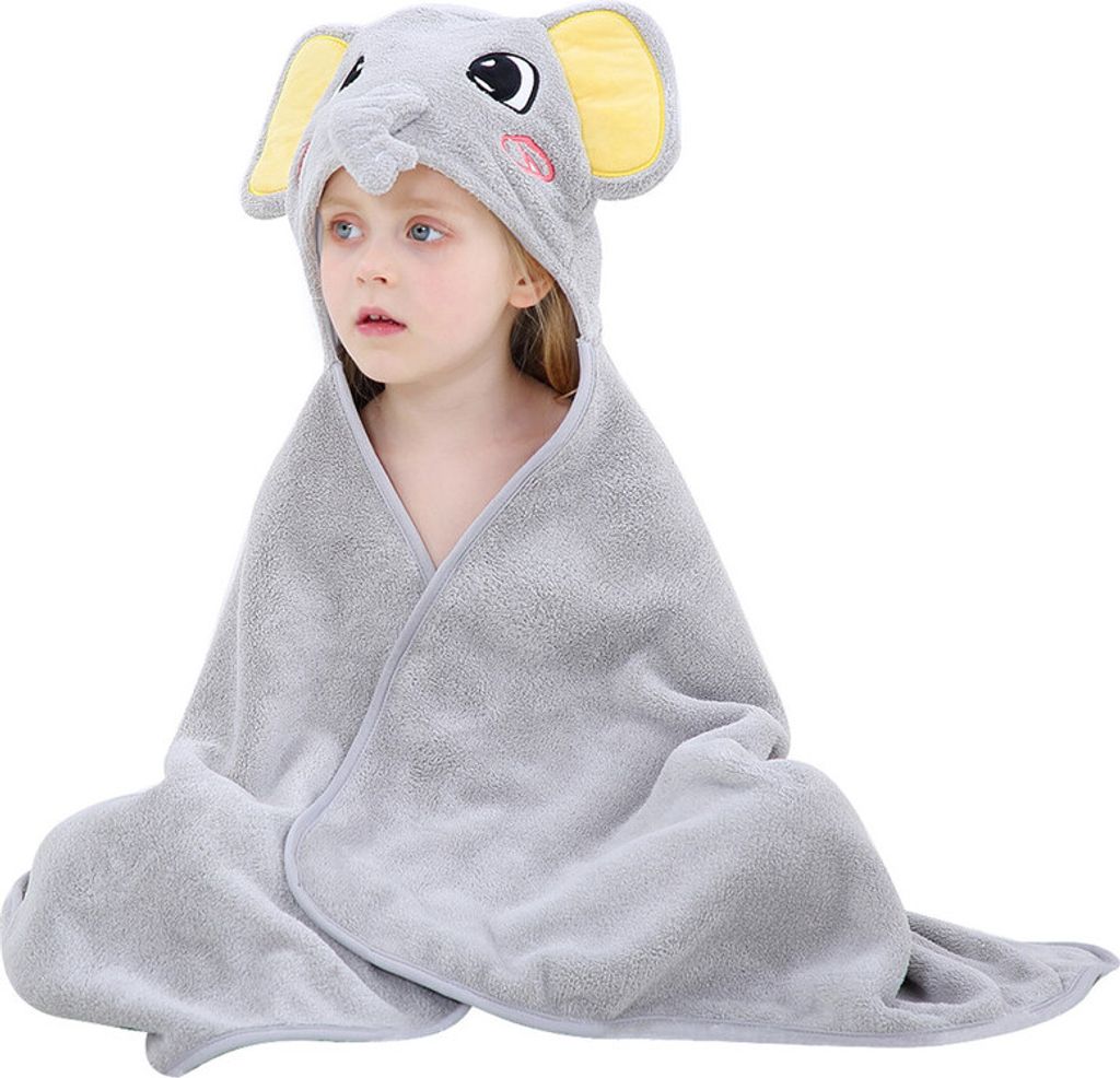 Premium Kapuzenhandtücher für Kinder, Babyhandtücher 70x120cm, Strand- oder Badetuch, Elephants Design, Grau