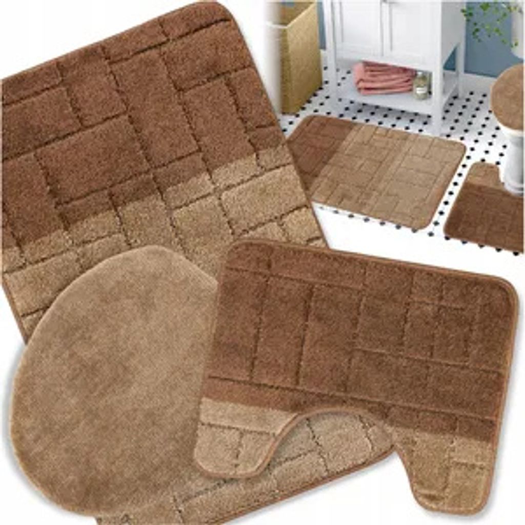 Badteppich Set 3-tlg. Labyrinth - Badezimmer Teppich Rutschfest & Weich - Badteppich, Badvorleger - Badematten Set Braun 50x80 cm