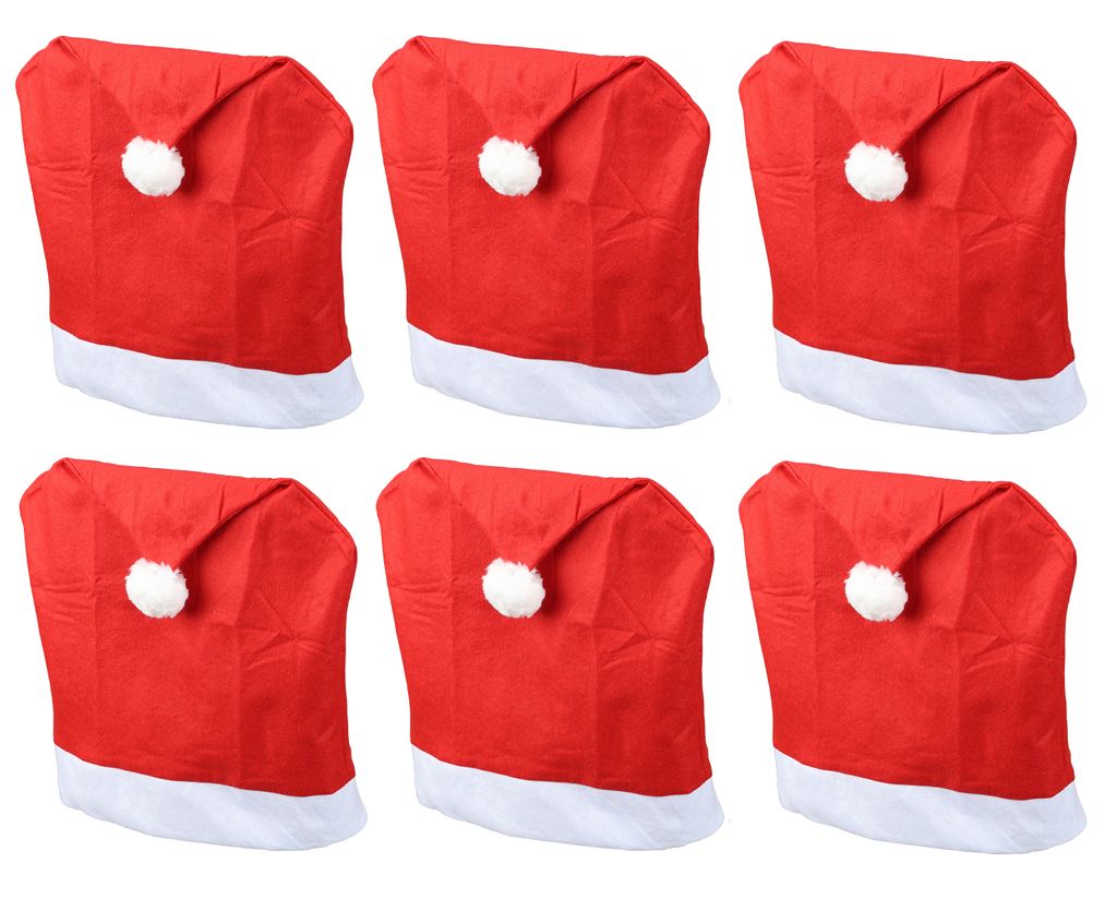 6 Stück Weihnachts-Stuhlhussen, Nikolaushussen, Weihnachtsstuhlbezug, Stuhldekoration, ca.50 x 62cm, Filzoptik