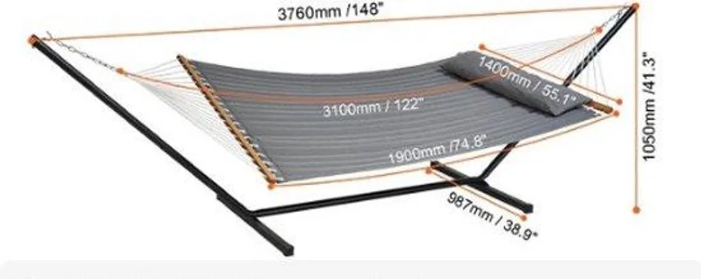 Hamac Double Gris avec Support Stable - Fini les Problèmes de Fixation