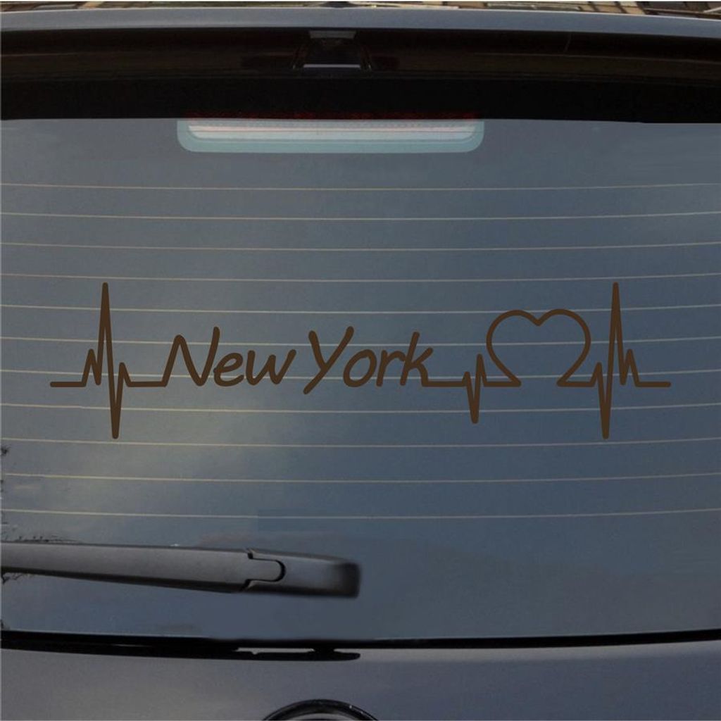 Heckscheibenaufkleber New York Herzschlag Puls Staat USA Liebe 55x14 cm Braun Auto Aufkleber Sticker