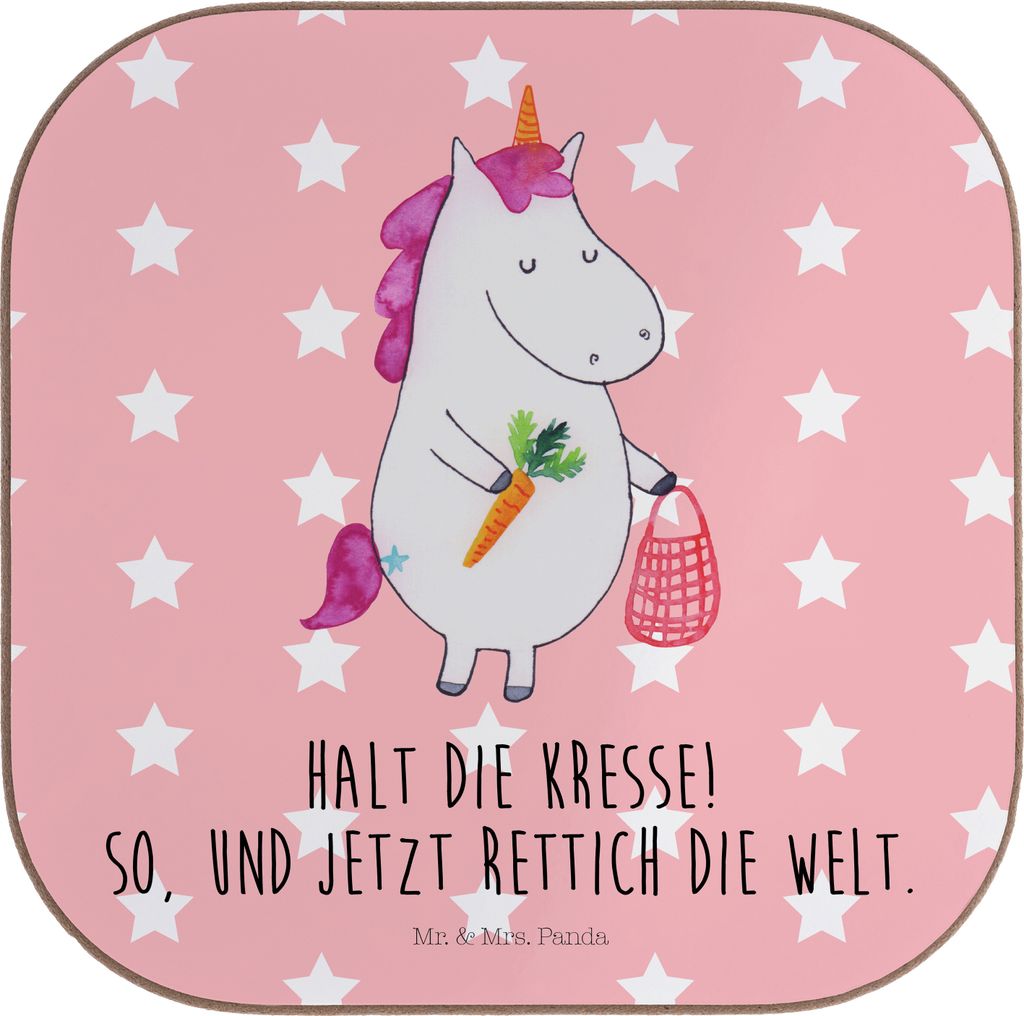Mr. & Mrs. Panda Untersetzer für Gläser Einhorn Gemüse - Rot Pastell - Geschenk, Coaster, Wochenmarkt, Tischuntersetzer, Unicorn, Biomarkt, Einh...