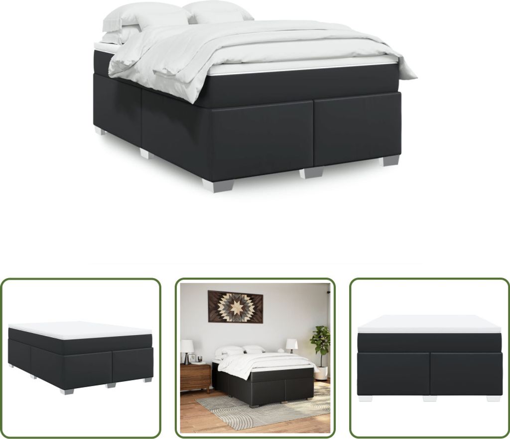 The Living Store Boxspringbett mit Matratze Schwarz 140x200 Produktbild 