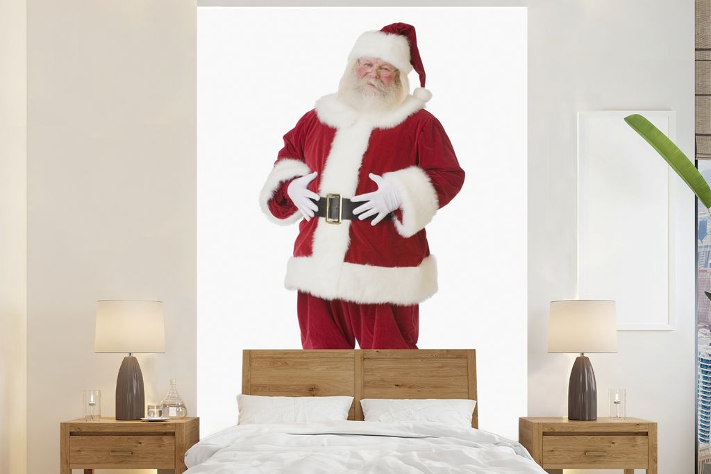 MuchoWow Fototapete für Wohnzimmer oder Schlafzimmer Wandtapete Vinyl Motivtapete Der Weihnachtsmann mit den Händen auf seinem Bauch - 200x300 ...