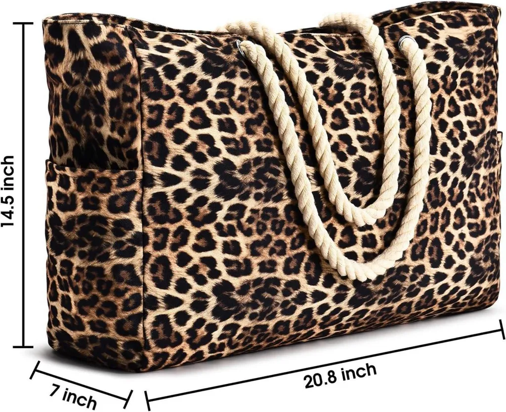 Sac de plage imperméable XL avec fermeture éclair et imprimé léopard chic