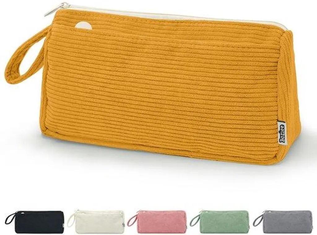 Trousse en velours côtelé curcuma de grande capacité pour l'école