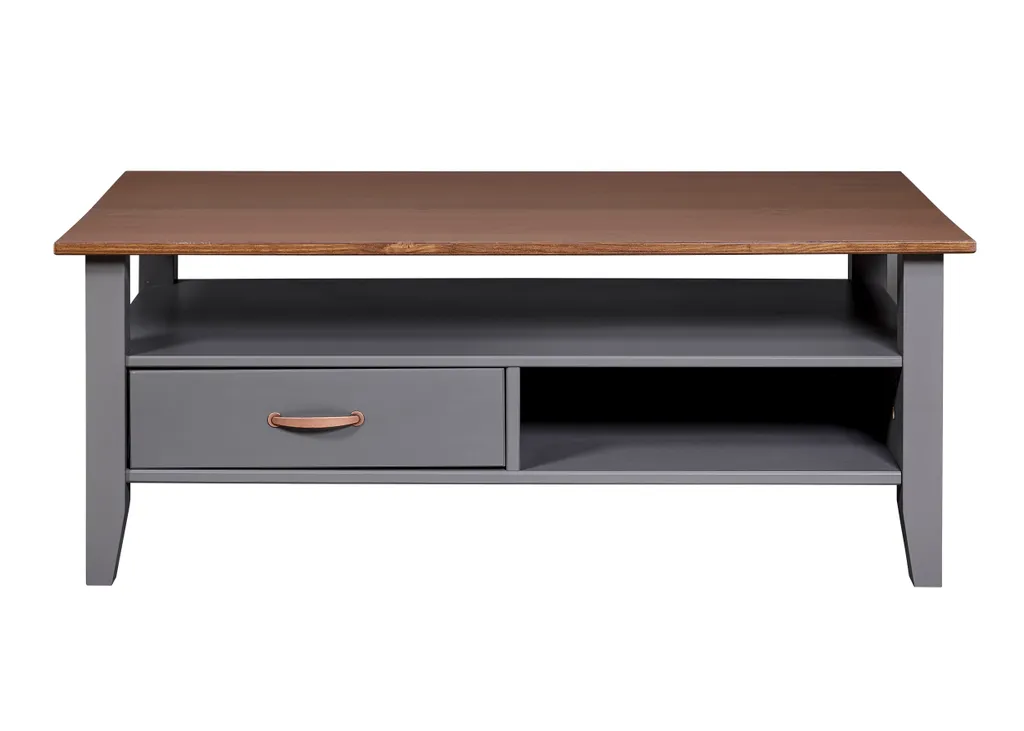 Table basse Luzerna avec 1 tiroir et 2 tablettes, gris anthracite 100cm