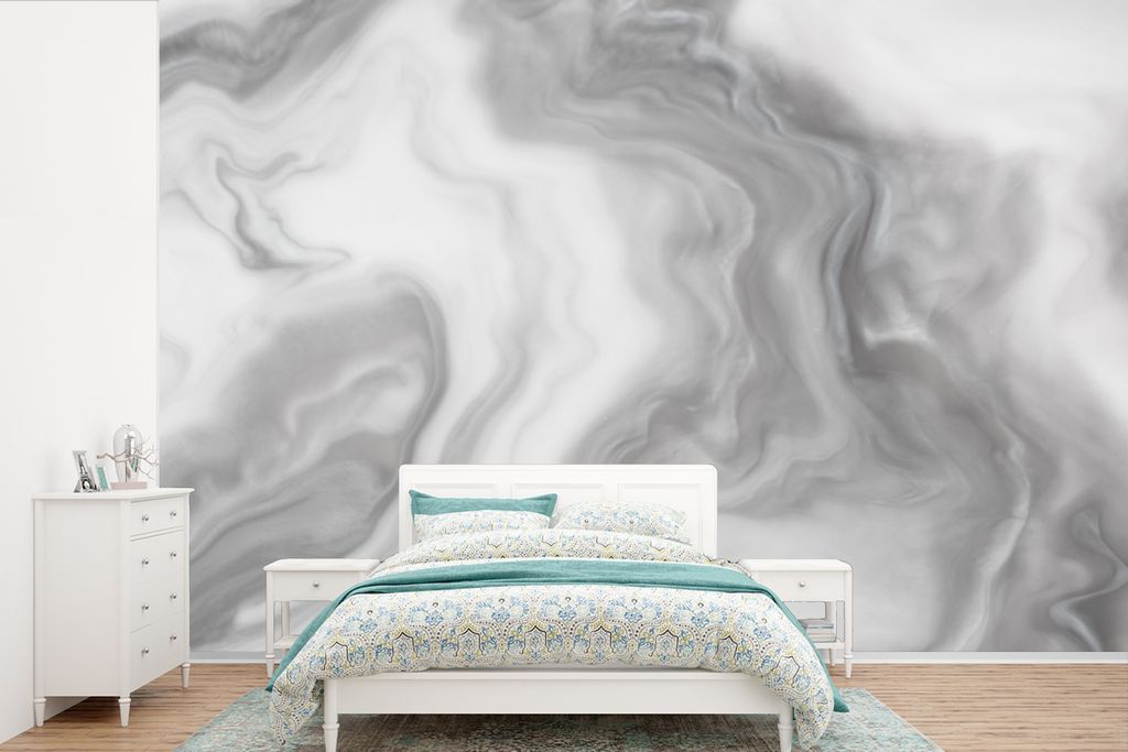 MuchoWow Fototapete für Wohnzimmer oder Schlafzimmer Wandtapete Vinyl Motivtapete Weiß mit schwarzem Marmor - 525x350 cm - Das Hintergrundbild