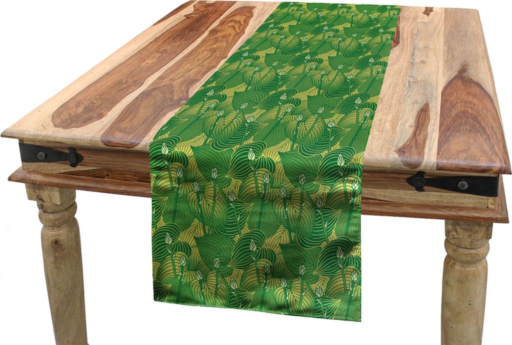 ABAKUHAUS Botanisch Tischläufer, Hosta Pflanzen Regenwald, Esszimmer Küche Rechteckiger Dekorativer Tischläufer, 40 x 300 cm, Farngrün Senf