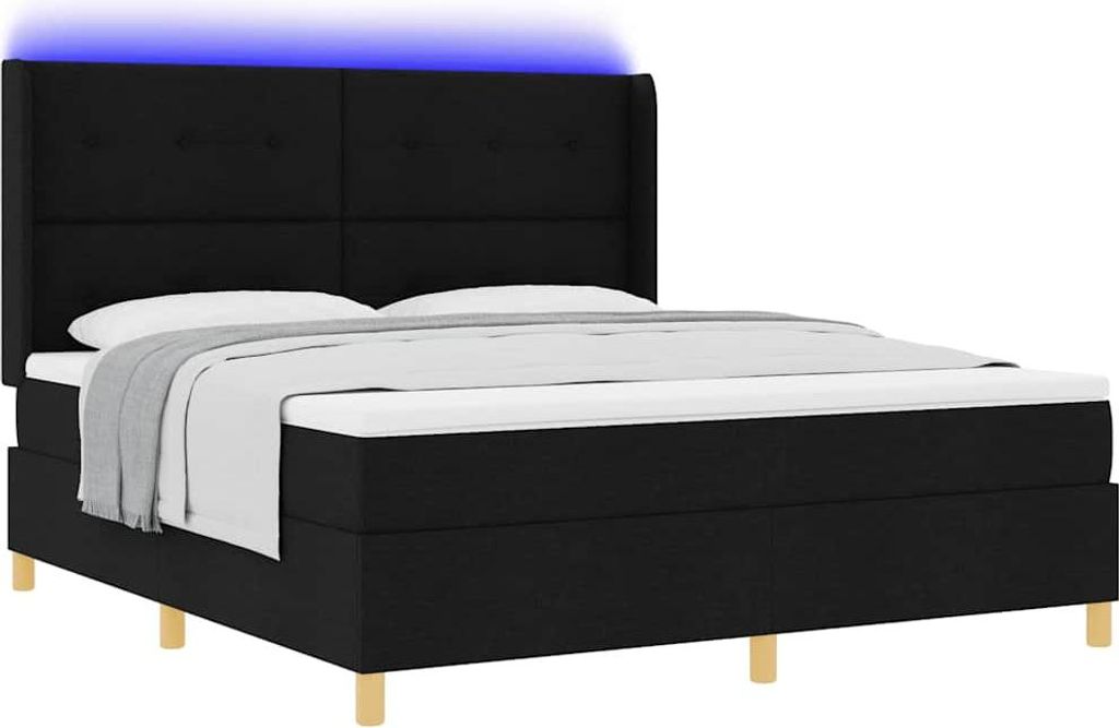 Boxspringbett mit LED-Lichtleisten Schwarz 180 x 200 cm Stoff