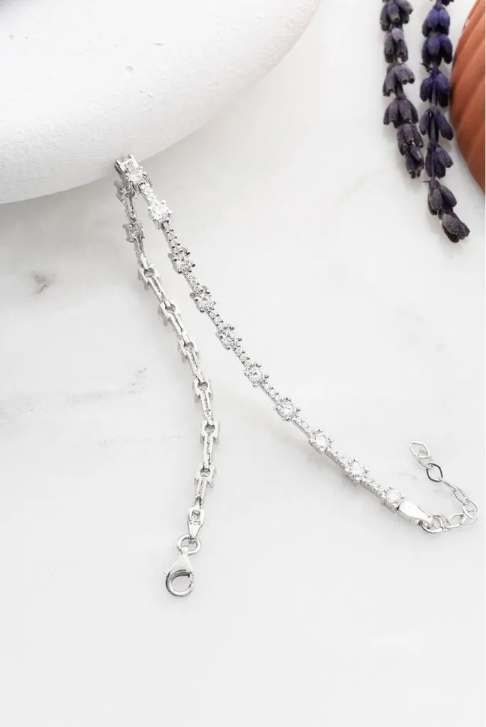 Bracelet en argent 925 pour femme avec design Suyolu et zircons blancs